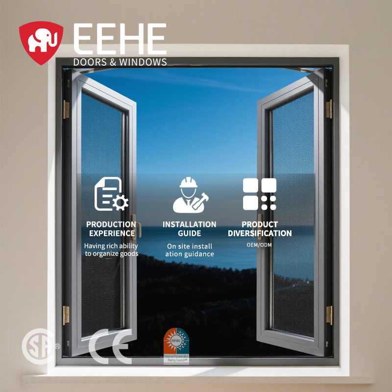 EEHE Modern Aluminum Alloy Casement Windows Security Screen CE Certified Thermal Break Triple Insulated Glass Energy Star