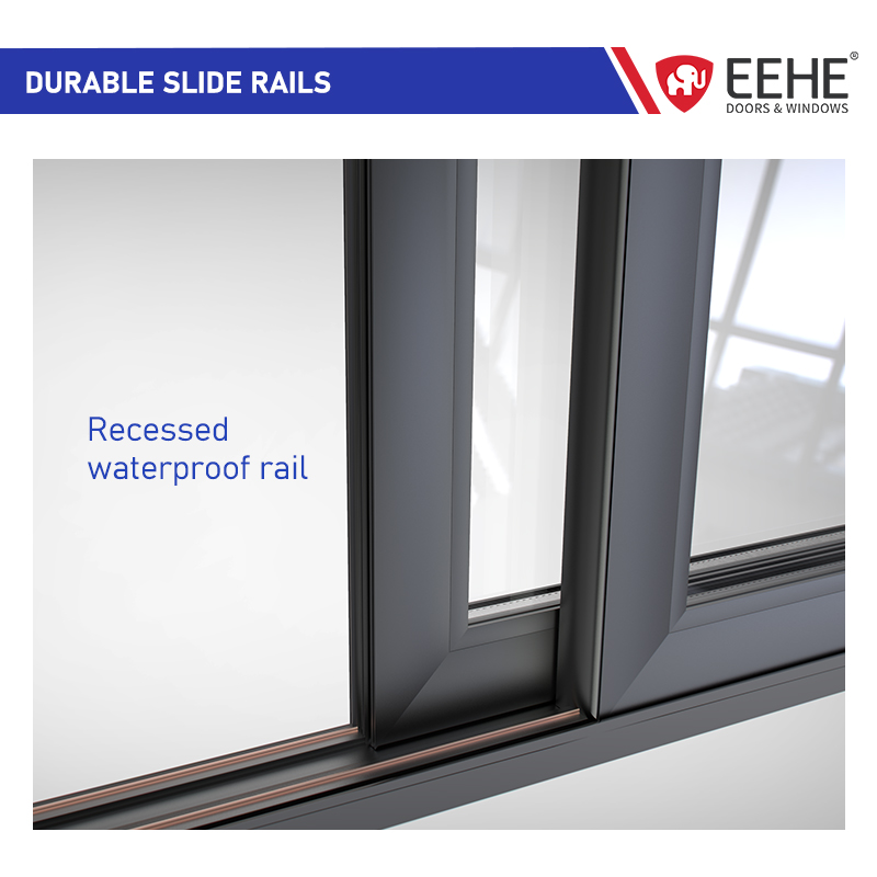 Eehe Modern Aluminum Double Glazed Black Frame Sliding Door For Villas Houses Outdoor &amp; Hotel Use