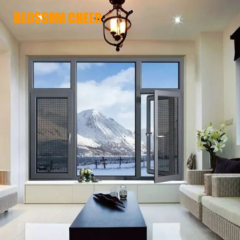 Flange Aluminum External Casement Window Security Screen Double Insulating Glass
