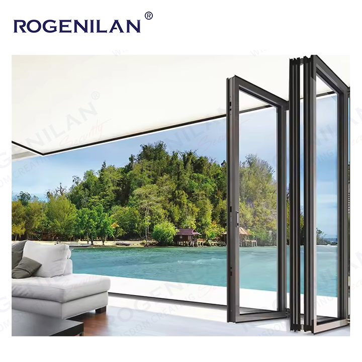 Rogenilan Patio Outdoor Accordion Folding windows and Doors Customized Veranda Aluminium Corner Bi Folding Door