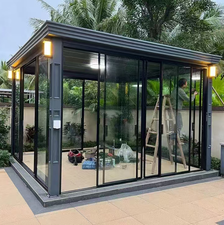 Four-Season Sunroom With Insulated Panels And Sliding Glass Doors