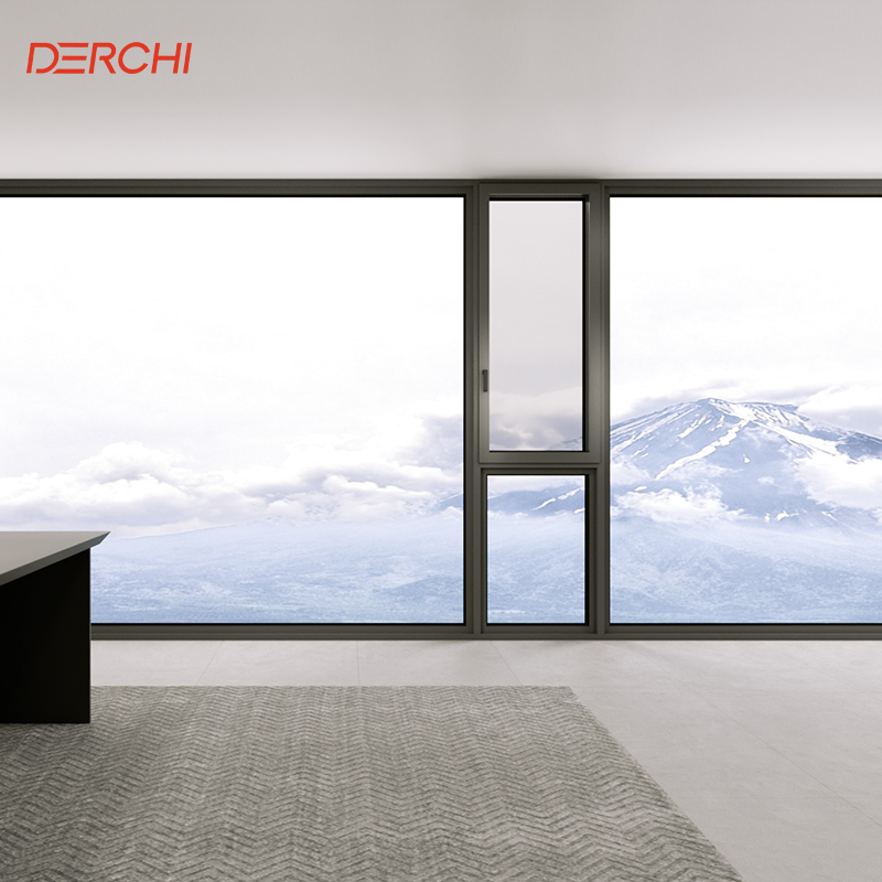 DERCHI New Product Slim Frame Triple Soundproof Double Glazed Insulated Aluminium Casement Window Hurricane Proof windows