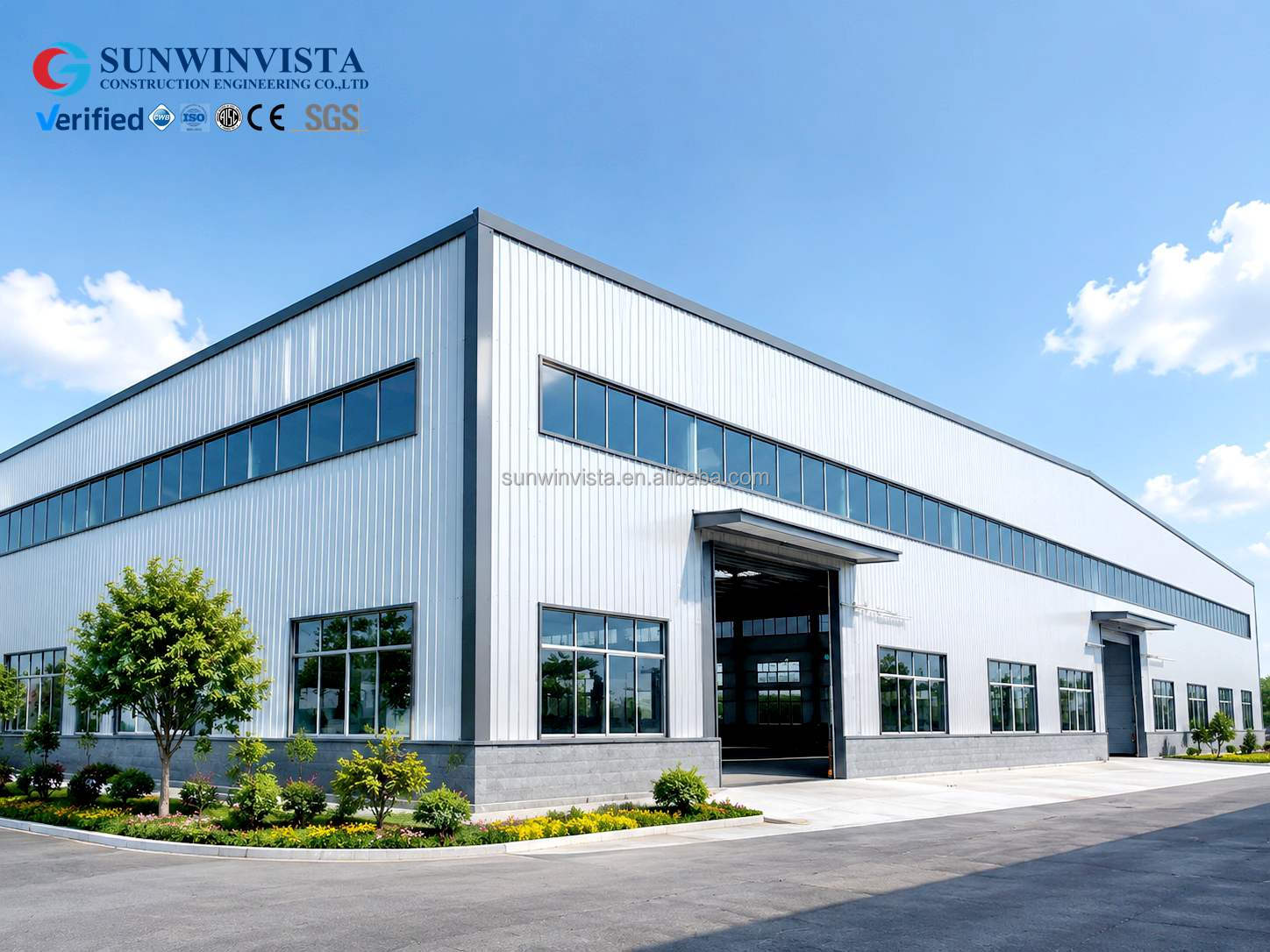 Low Cost Modern Industrial Prefabricated Light Steel Frame Warehouse High Wind Resistance Sliding Door Aluminum Alloy Windows