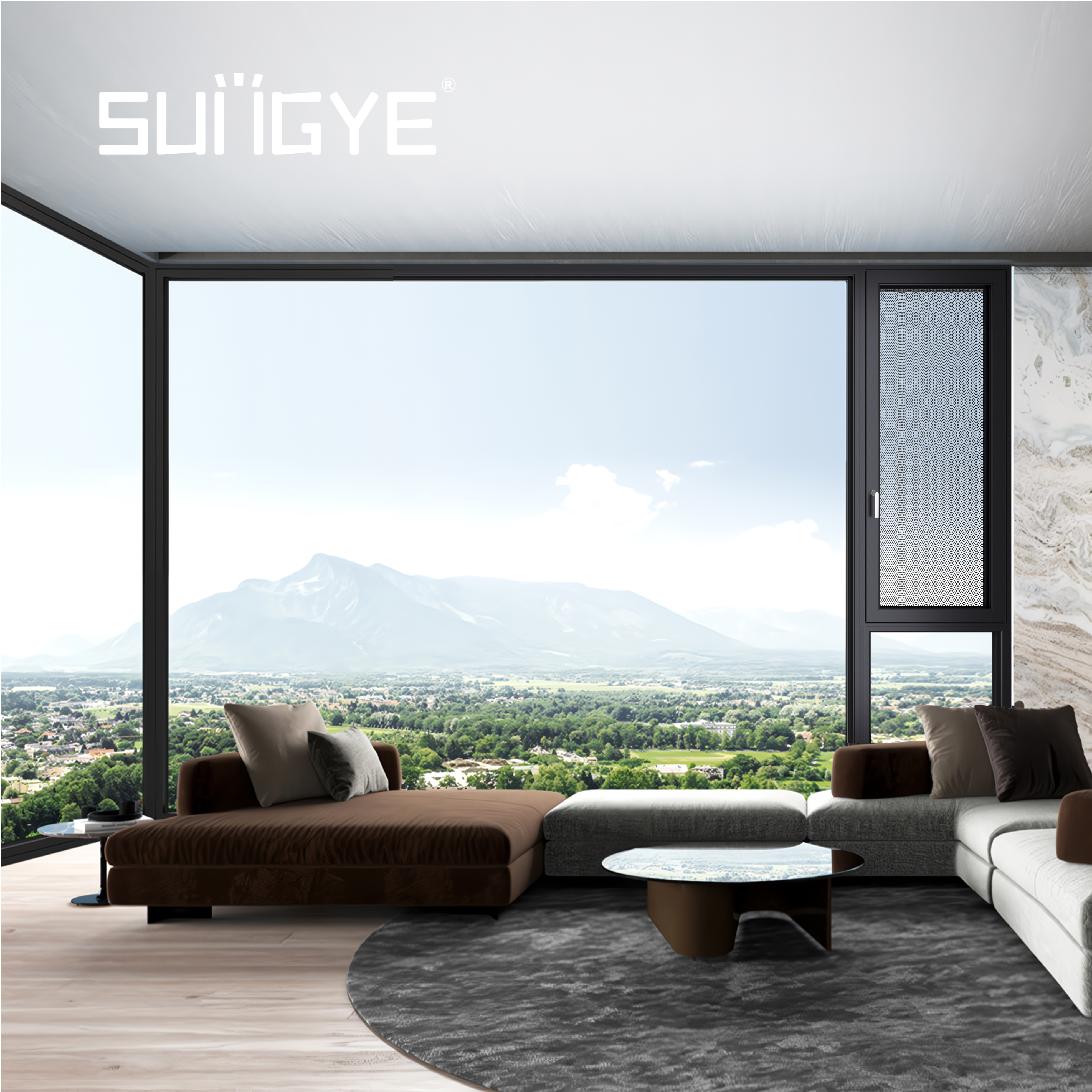 SUNGYE Smart Motorized Blinds Thermal Break Casement Windows for Luxury Hotels Villas