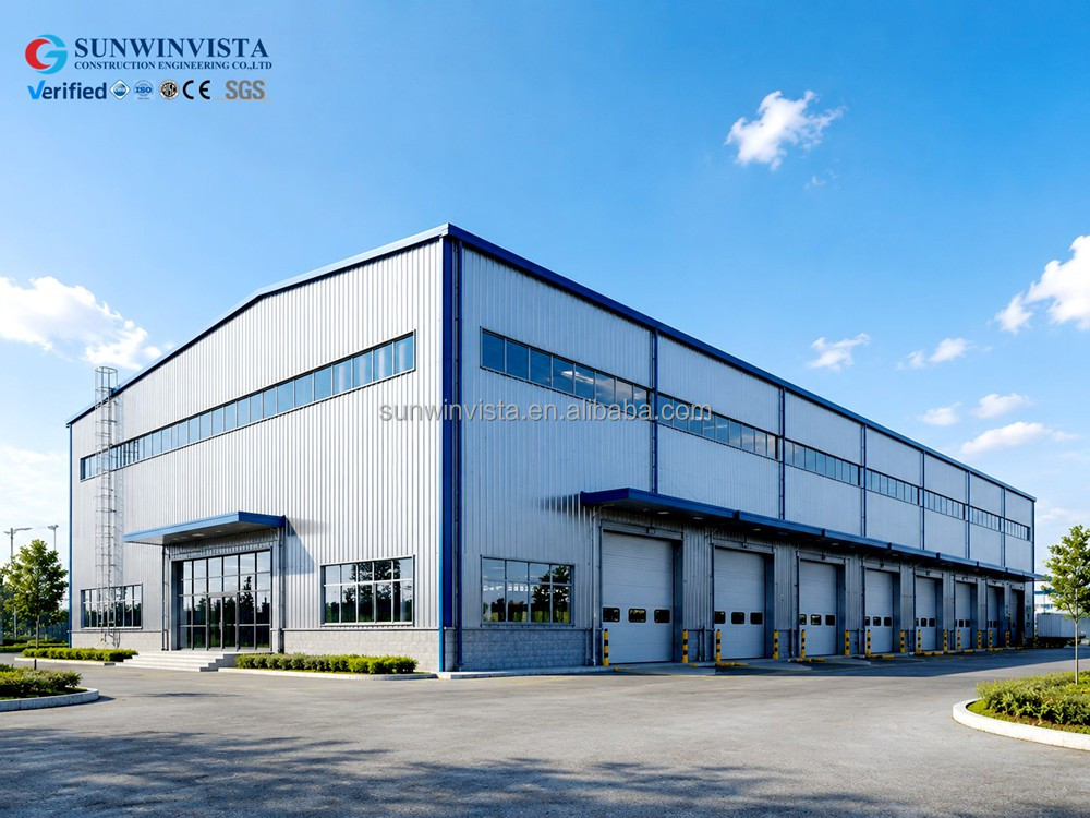 Low Cost Modern Industrial Prefabricated Light Steel Frame Warehouse High Wind Resistance Sliding Door Aluminum Alloy Windows