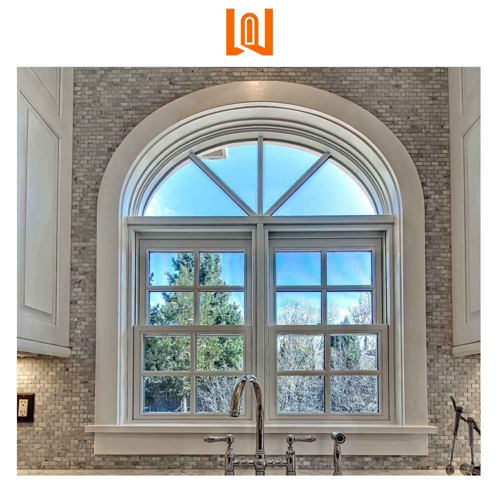 WANJIA French Half Round Window Grill Designs PVC Commercial Window Single Hung Vinyl Windows