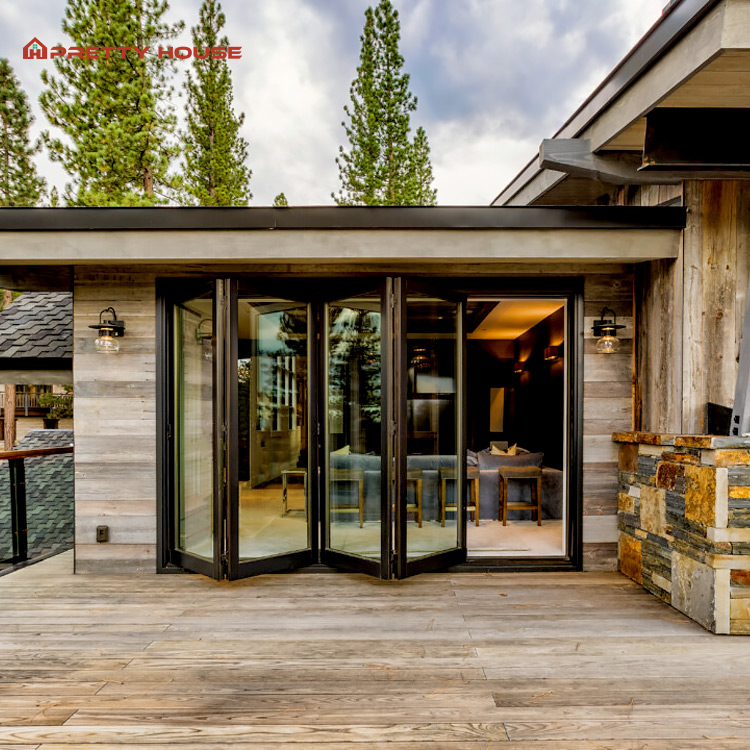 Waterproof Veranda Bifold Exterior Bi-Fold Glass Door Aluminum Frame Folding Glass Door House Folding Door