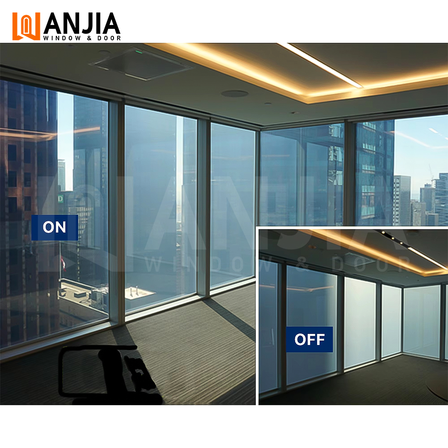 HISENG Smart Security Tint Switchable Privacy Window Modern Aluminum Sliding Smart Glass for Bedroom Hotel Living Room Villa
