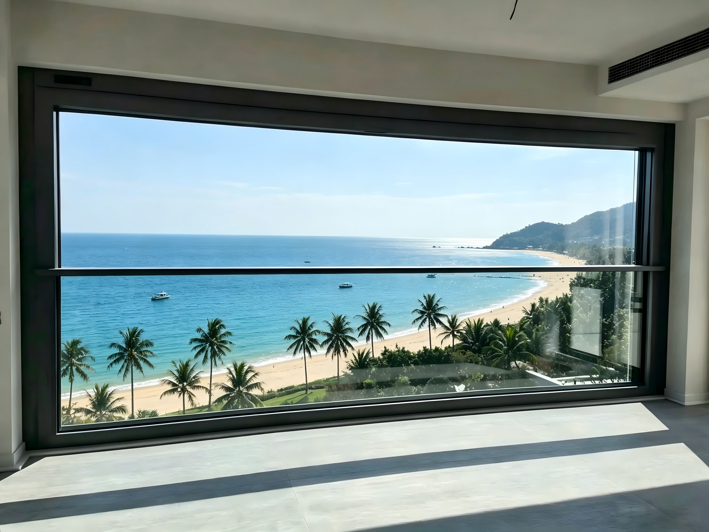 Heavy Duty Weatherproof Motorized Vertical Sliding Window Automatic Lifting Window System for Seaside Resort Panoramic View