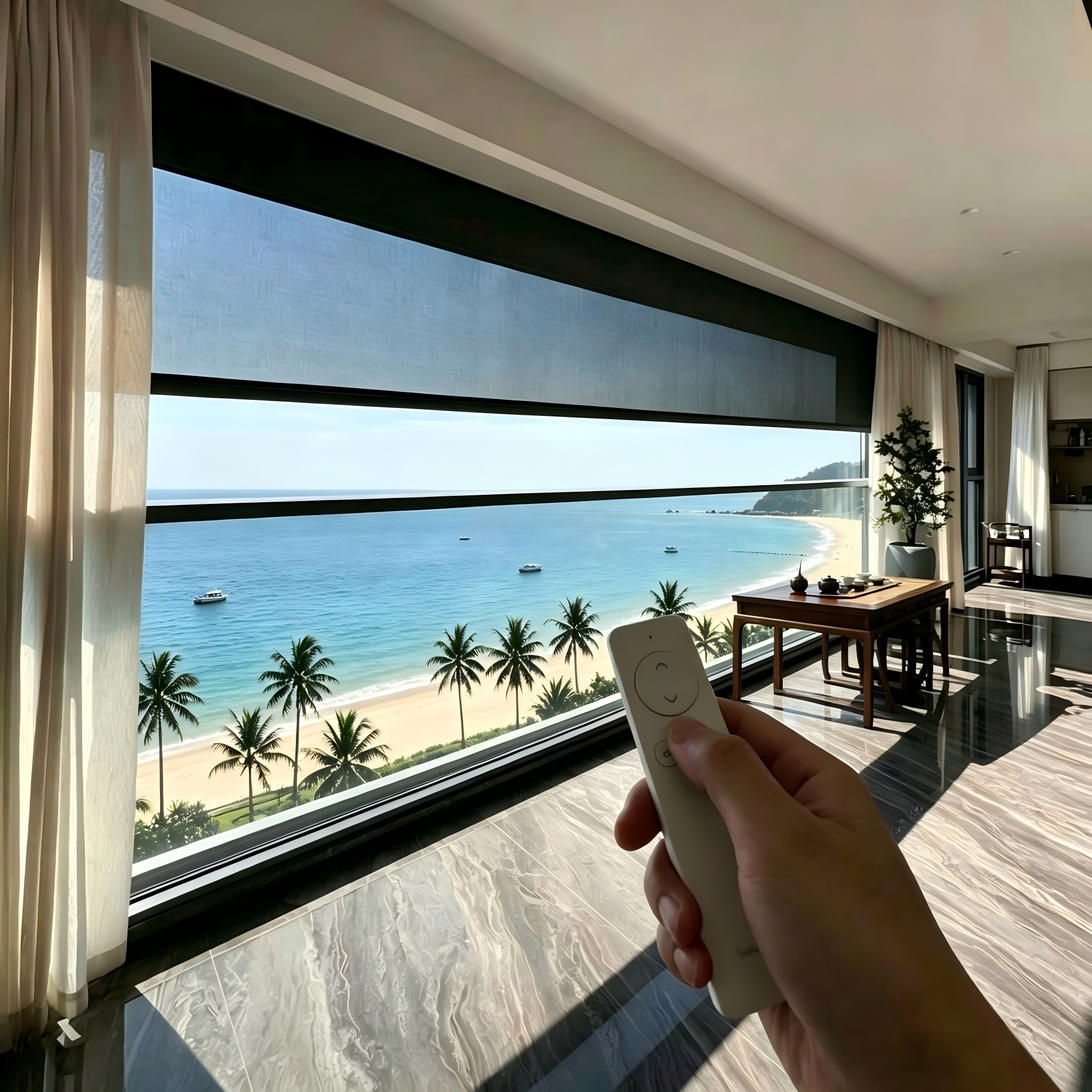 Heavy Duty Weatherproof Motorized Vertical Sliding Window Automatic Lifting Window System for Seaside Resort Panoramic View