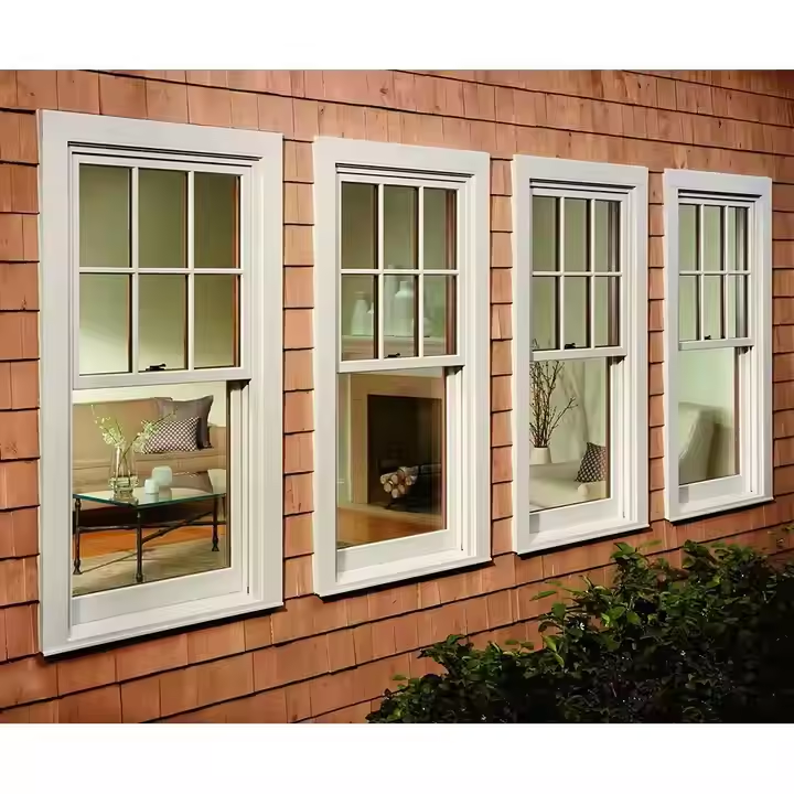 Modern Design Single Double Hung Residential UPVC PVC Windows Vinyl Double Glass with Fiberglass Screen Netting Plastic Frame