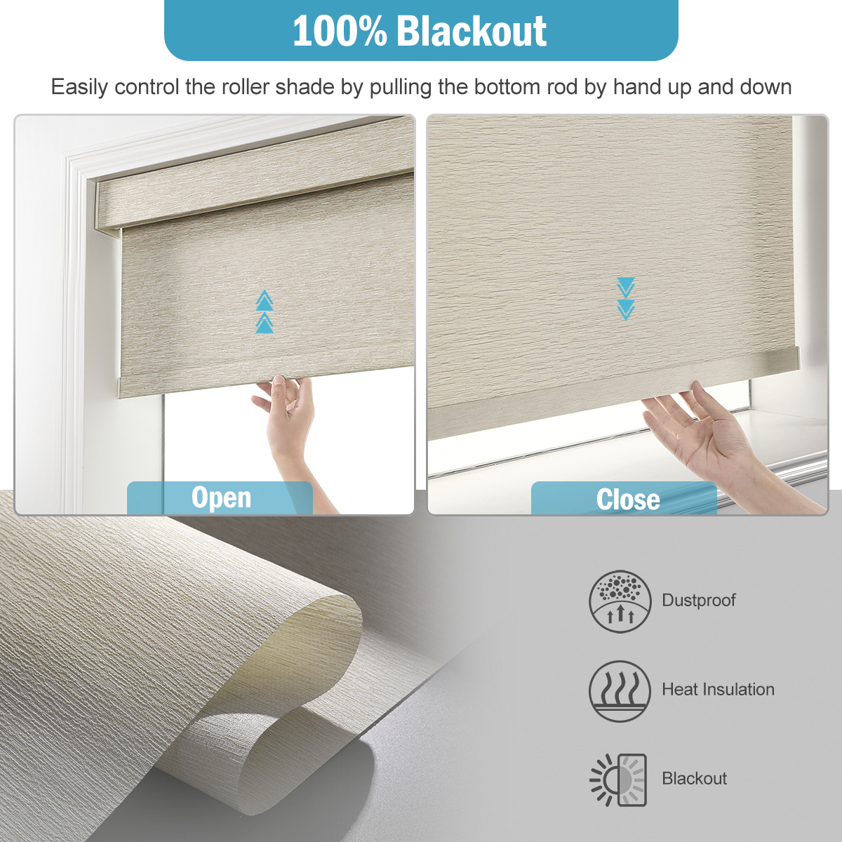 Customized Size Shades Manufacture Manual Spring Lifting System Motorized Blackout Roller Blinds Window Shade Cordless Spring