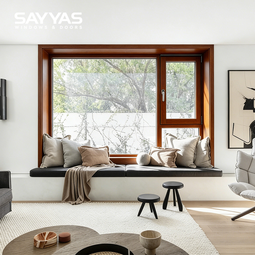 SAYYAS F120 Fixed Modern Minimalist Aluminum Clad Wood Window Profile Large View Unobstructed Glass Office Commercial Building