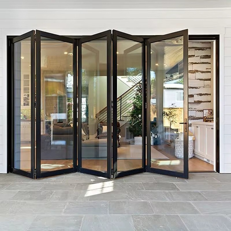 Exterior Or Interior Doors And Windows Hinged Entry Bi-folding Accordion Sliding Folding Aluminum Glass Door