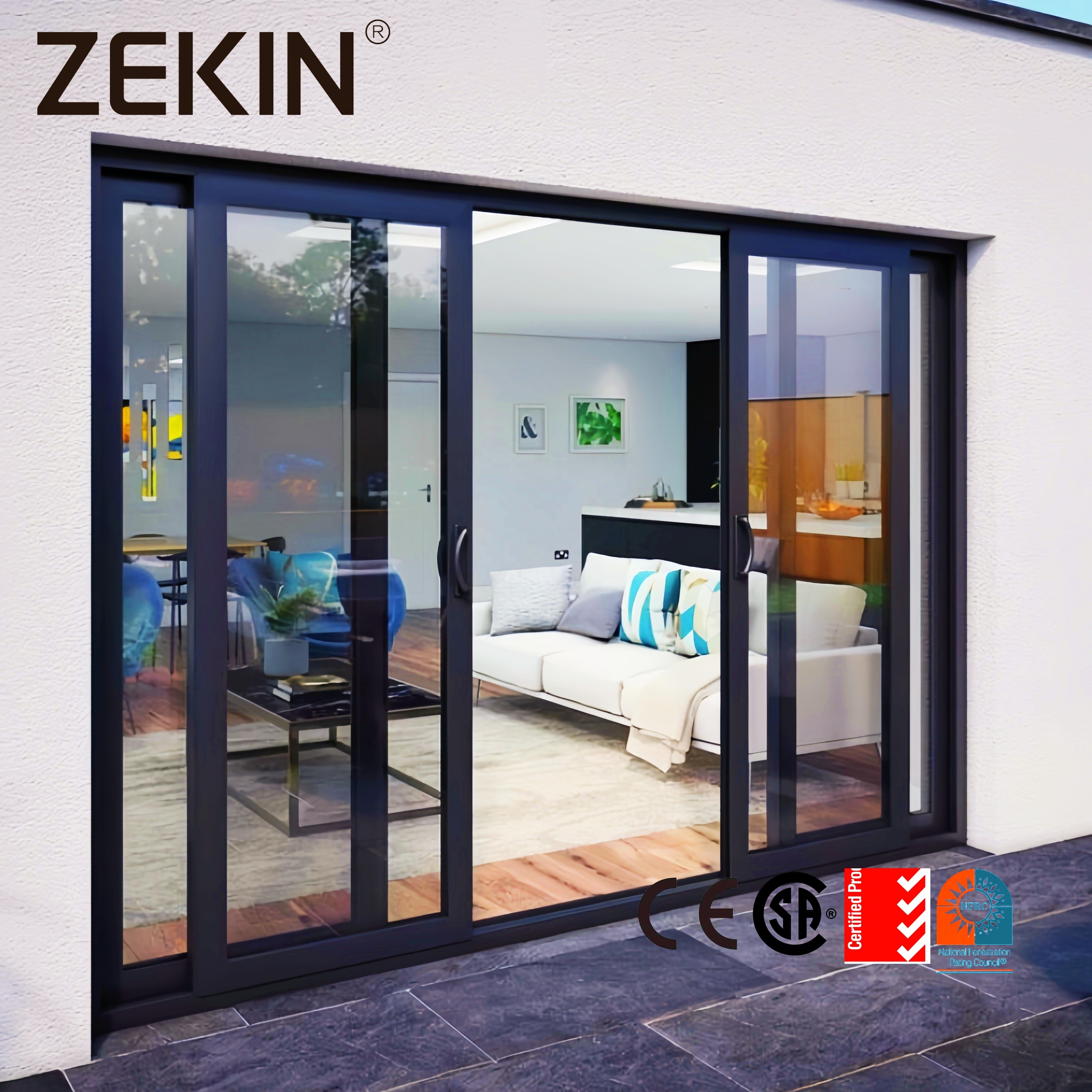 Customized Aluminum Double Tempered Glass Sliding Door NFRC AS2047 Balcony Courtyard Avoid Hurricane Impact Sliding Door