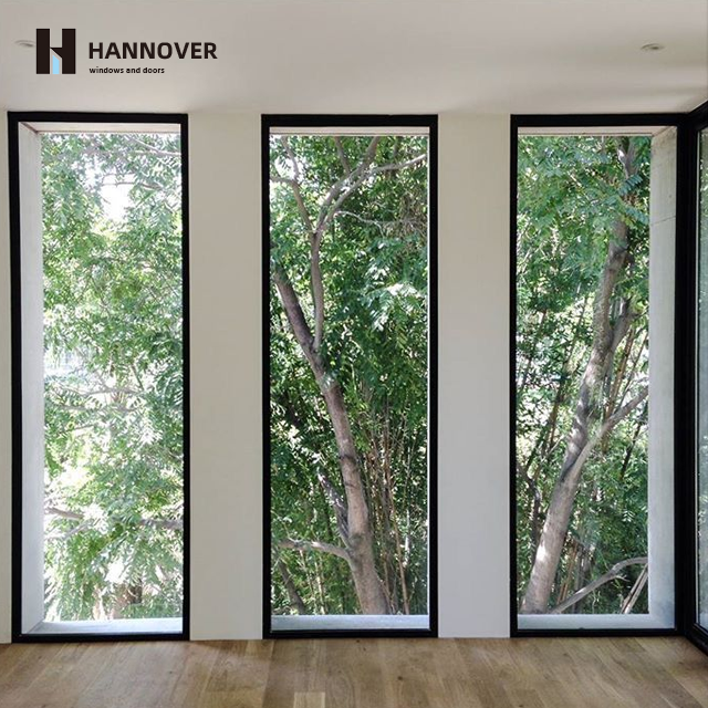 Black Fixed Aluminum Alloy Window Double Glazed Heat Insulation Soundproof Impact Resistant Hurricane Window for Modern Villa