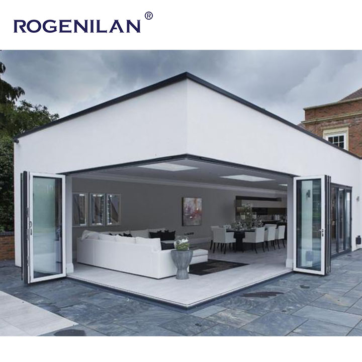 Rogenilan Patio Outdoor Accordion Folding windows and Doors Customized Veranda Aluminium Corner Bi Folding Door