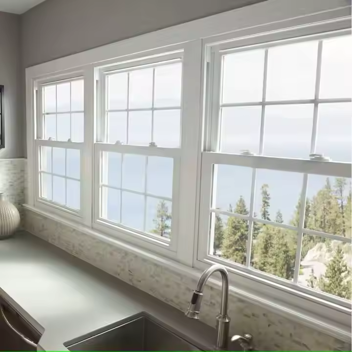 Modern Style American PVC UPVC Single Double Hung Windows Vertical Sliding Vinyl Low E Fiberglass Screen Plastic Featuring Grill