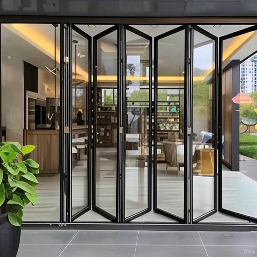 Certified Modern Exterior Outdoor Space Saving Waterproof Hurricane Impact Large Ventilation Glass Folding Aluminum Alloy