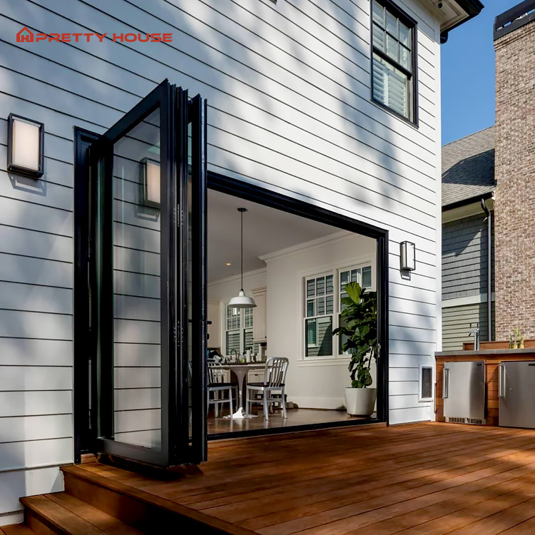 Waterproof Veranda Bifold Exterior Bi-Fold Glass Door Aluminum Frame Folding Glass Door House Folding Door