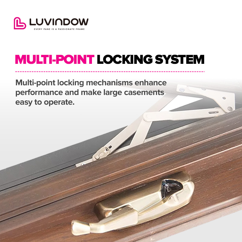 American Style Double Safety Glass Residential Window Aluminum Clad Wood Crank Open Windows