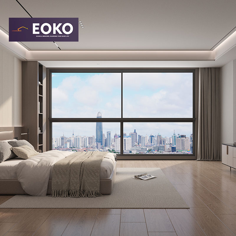 EOKO Minimalist Double Glazed Tempered Glass Heat Insulation Bedroom Aluminum Sliding Window With Fixed Window
