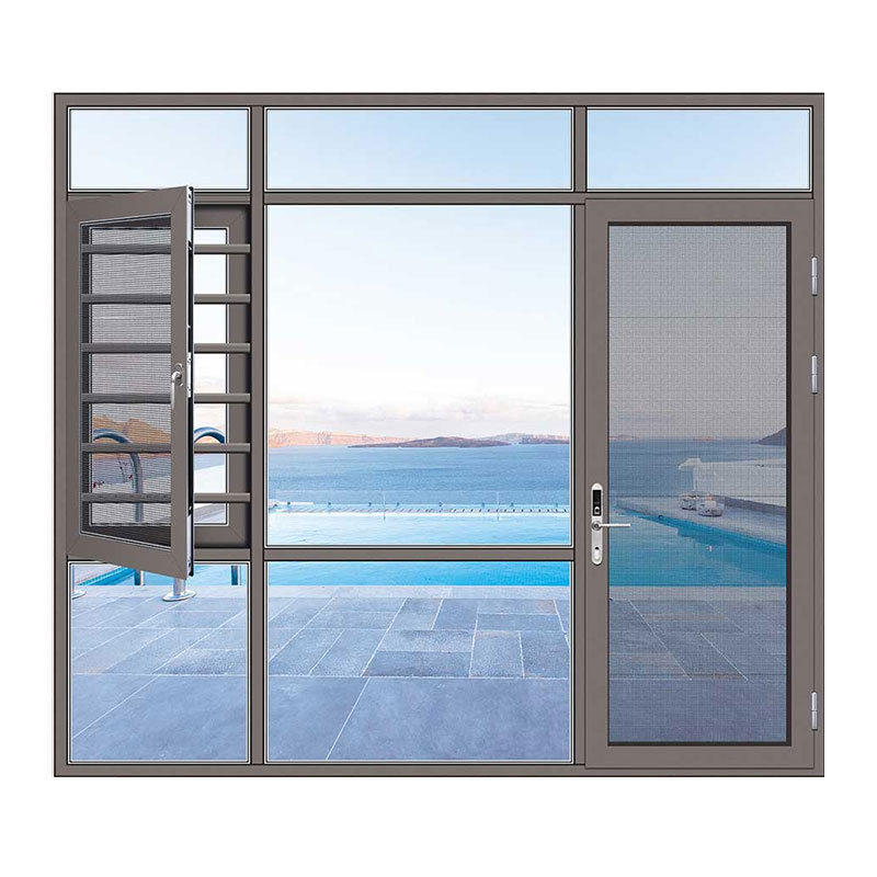 Black Aluminum Alloy Swing Casement Window Double-glazed Tempered Glass Stainless Steel Frame for Residential