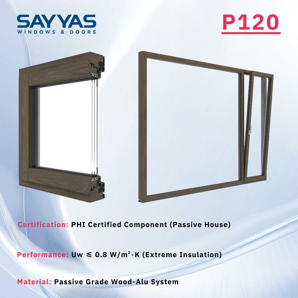 Sayyas Windows P120 Modern High Performance Passive House Window European Style Aluminum Clad Wood Apartment Hotel Use 5 Year