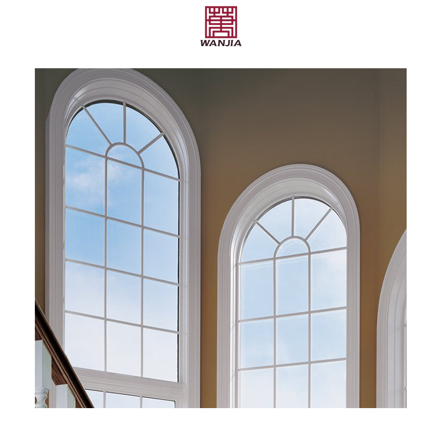 French Style Custom Grilles Design Arched Top Fixed Glass Window UPVC Vinyl Fixed Window