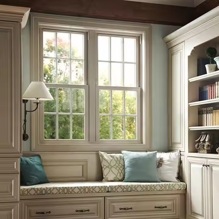 Modern Style American PVC UPVC Single Double Hung Windows Vertical Sliding Vinyl Low E Fiberglass Screen Plastic Featuring Grill