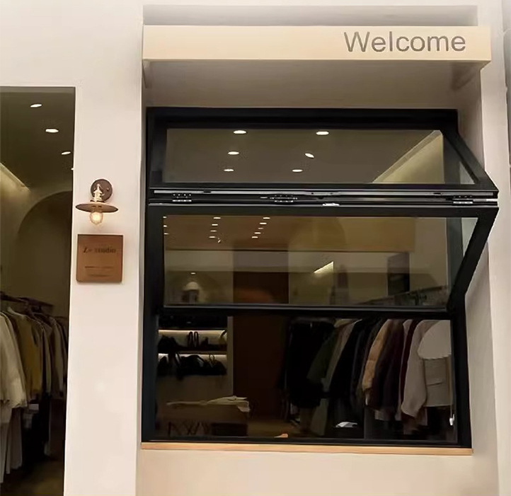 Modern Commercial Double-layer Glass Multi-stop Design Arbitrary Hovering and Vertical Aluminum Alloy Folding windows for Shops