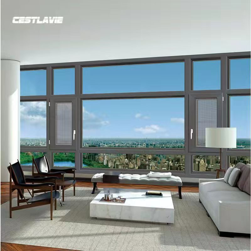 Double Pane Large Toughened Glass Fixed Picture House Windows Modern Panoramic Large Picture Casement Window