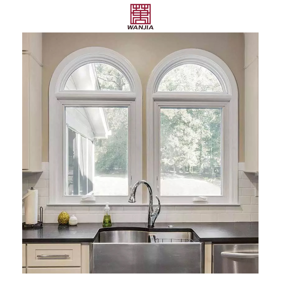 French Style Custom Grilles Design Arched Top Fixed Glass Window UPVC Vinyl Fixed Window