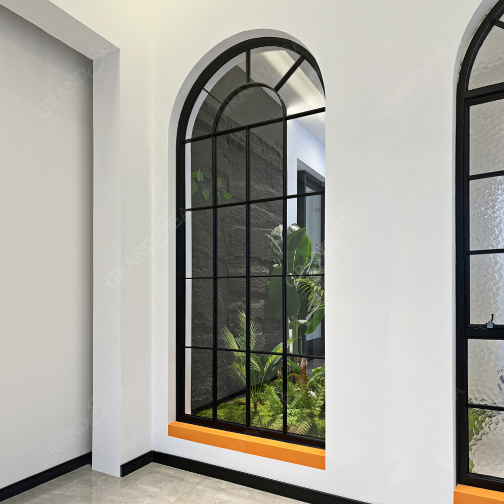Modern European Style French Large Arch windows Aluminum Alloy Fixed Window for Church with Turn Glass Single Window Design