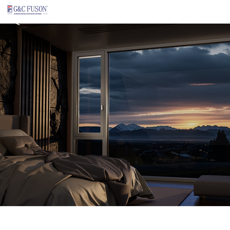 Fuson Safety Window American Style Thermal Break Swing Aluminium Bulletproof Tempered Glass Isolation Window