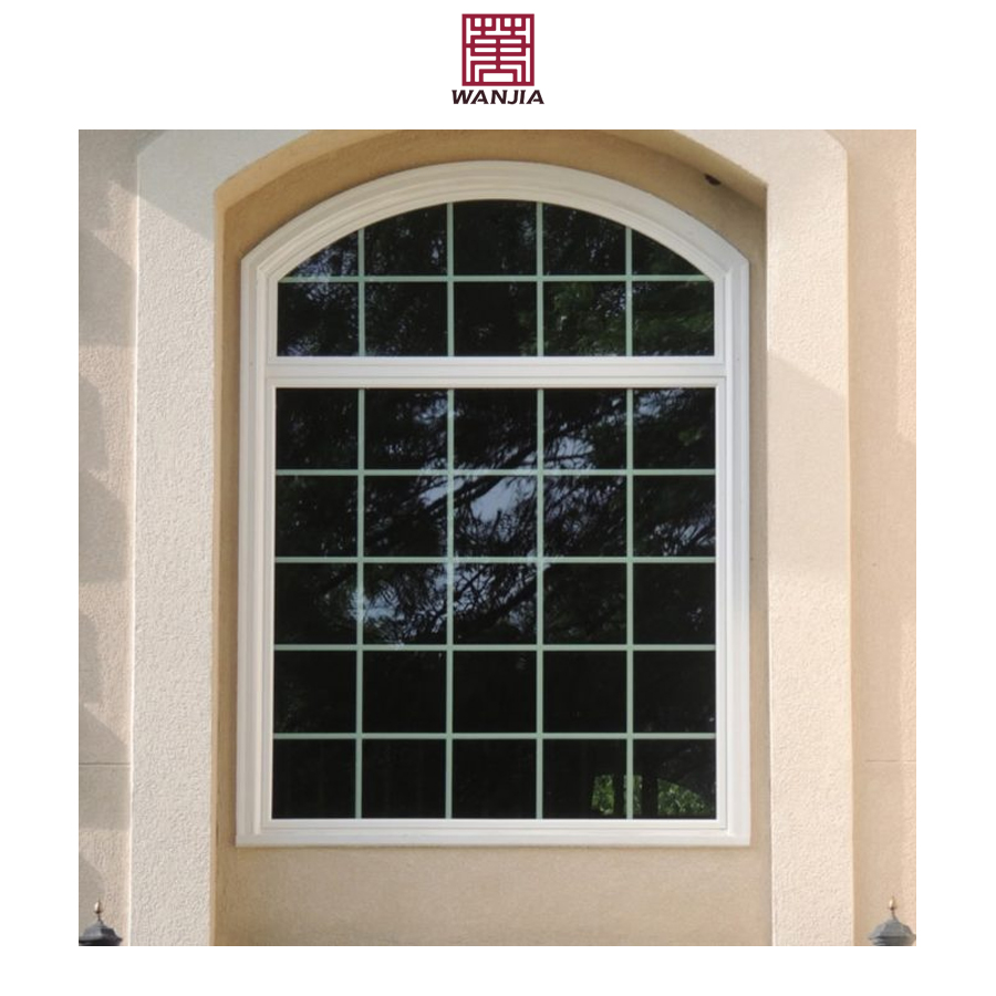 French Style Custom Grilles Design Arched Top Fixed Glass Window UPVC Vinyl Fixed Window