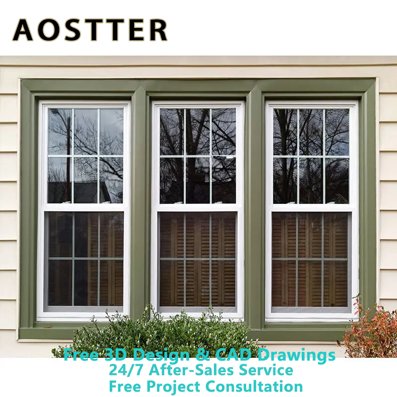 AOSTTER PVC Sash Window Double Hung Window UPVC Window Vinyl Window Single Hung Vertical Sliding for Dormer