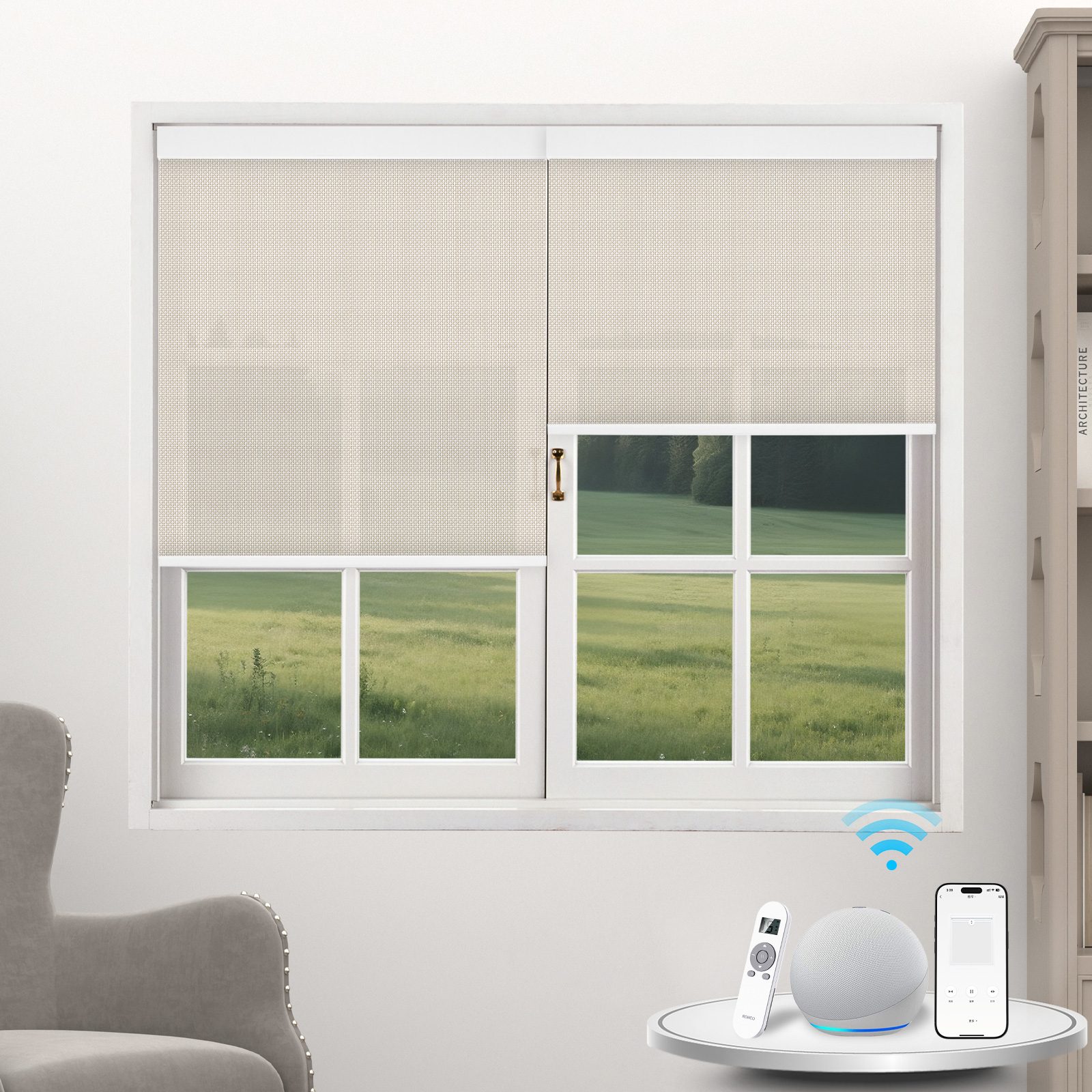 Motorized Built-In Plain Design Vertical Blinds With Smart Control For Window Light Filtering Blackout Shades Stylish Home Decor