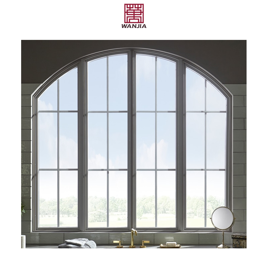 French Style Custom Grilles Design Arched Top Fixed Glass Window UPVC Vinyl Fixed Window