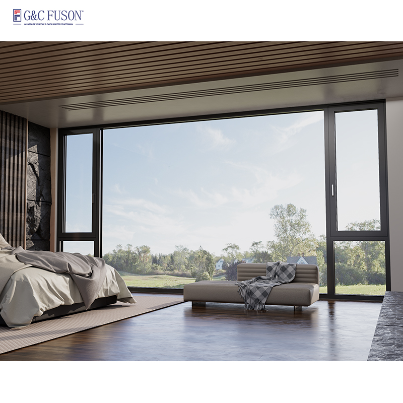Fuson Safety Window American Style Thermal Break Swing Aluminium Bulletproof Tempered Glass Isolation Window