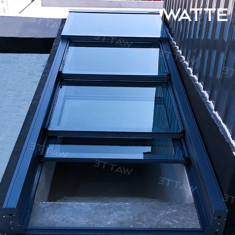 Custom Size 3 Parts Overlapping Sliding Glass Roof Window Waterproof Electric Motorized Smart Glass Skylight