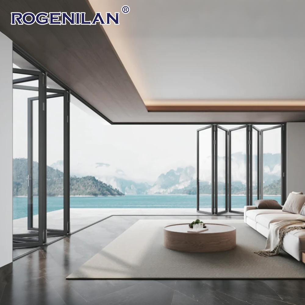 Rogenilan Patio Outdoor Accordion Folding windows and Doors Customized Veranda Aluminium Corner Bi Folding Door
