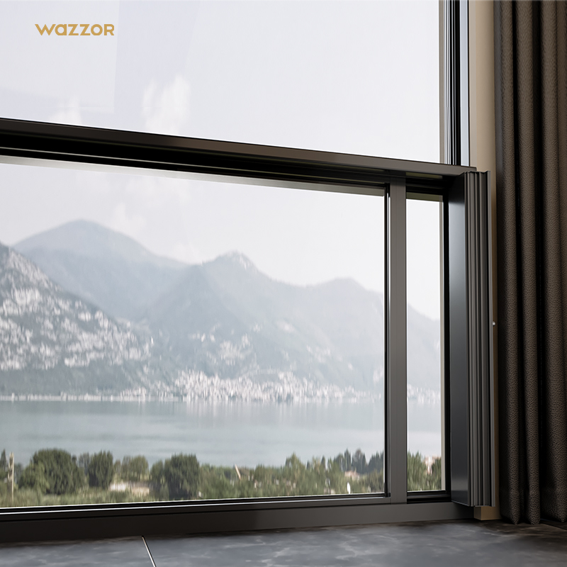 Wazzor Smart Electric Lift up Aluminum Toughened Glass Window Multifunction Soundproof Verticals Sliding Balcony Windows