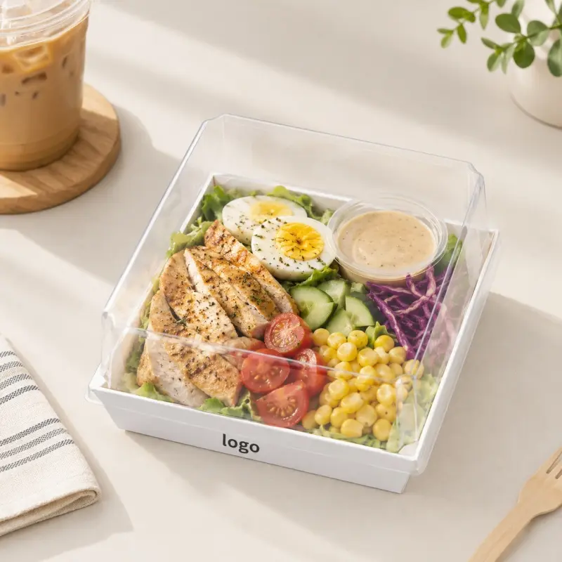 OEM Custom Square Paper-Plastic Container | Tall Clear Lid for Salads & Bakes Factory, Service