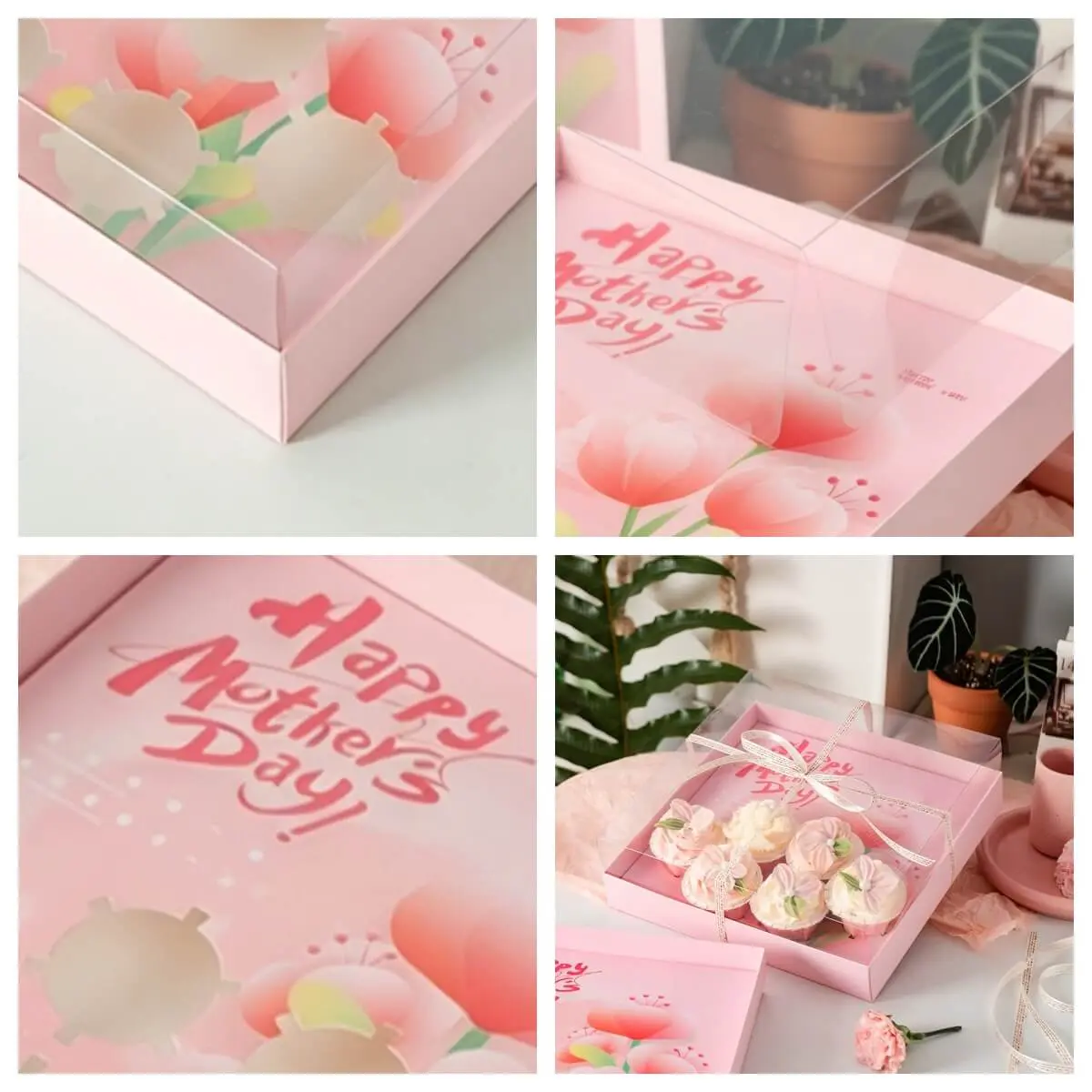 Wholesale Mother’s Day Cupcake Box: 6-Grid Transparent Top Treat Box Suppliers, Factories
