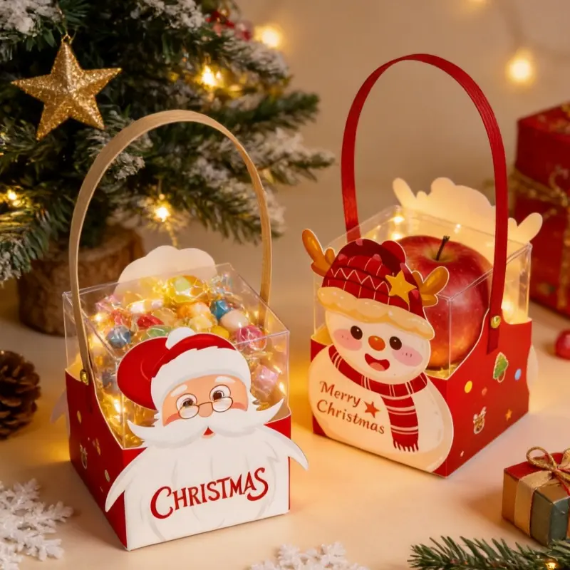 ODM Christmas Transparent Gift Box | Santa Snowman Xmas Candy Apple Box Wholesale Manufacturers, Manufacturer