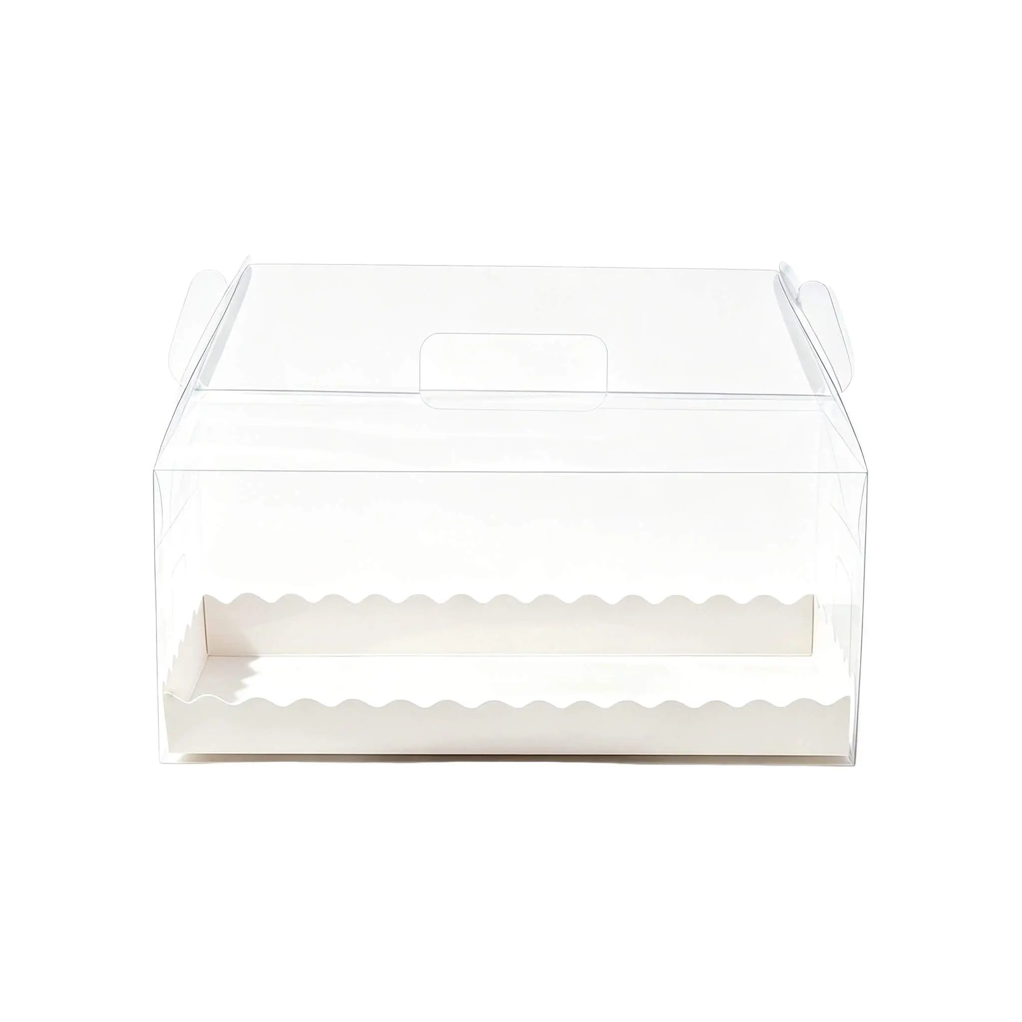 Large clear PET cake carry box with integrated handle