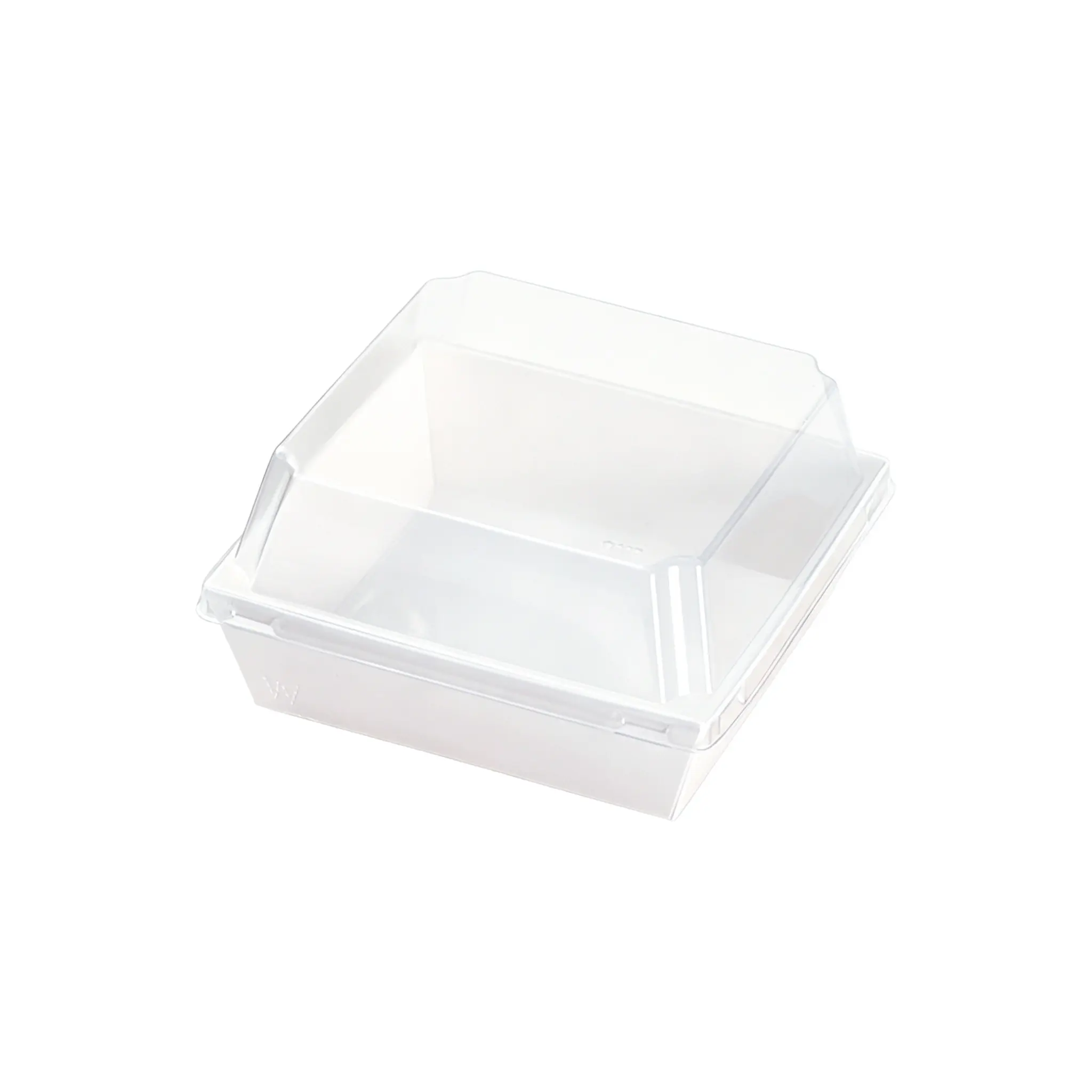 Square paper-plastic dessert box in white and kraft