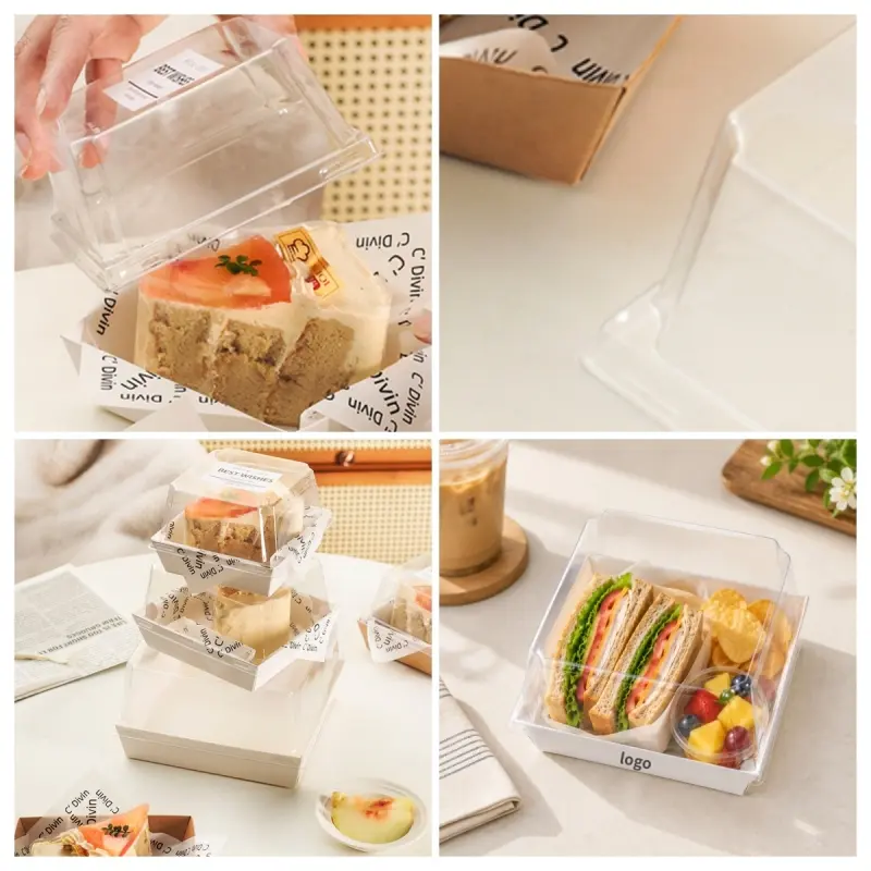 ODM Custom Square Paper-Plastic Dessert Box | Tall Clear Lid for Cake Slices Manufacturers, Manufacturer