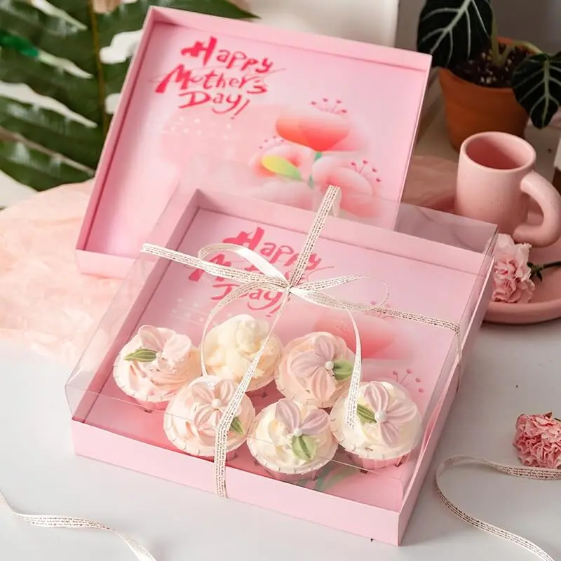 Wholesale Mother’s Day Cupcake Box: 6-Grid Transparent Top Treat Box Suppliers, Factories